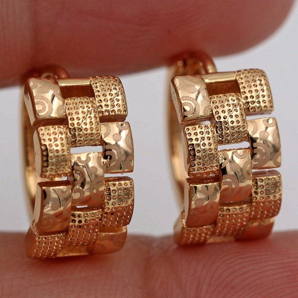 18K Yellow Gold Filled Laser Carved Beaded Hoop Earrings Gorgeous Party Gift